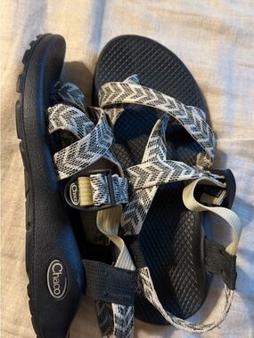 Chaco Black Sandals with Ivory Chevron Webbing